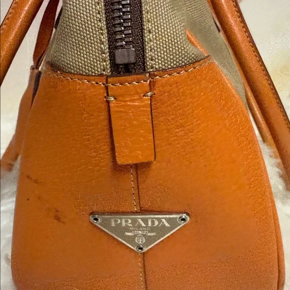 Prada Canapa + Cinghi Orange Leather Handbag/Tote travel - Picture 5 of 11